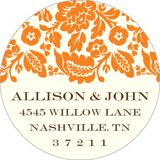 Vintage Orange Floral Round Address Labels